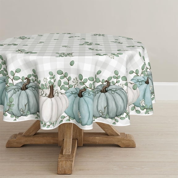 Sm:)e Fall Thanksgiving Round TableCloth 60 Inch Blue Pumpkin Table Cover for Party Picnic Dinner Decor
