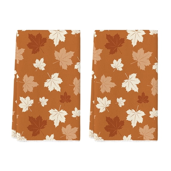 Sm:)e Maple Leaves Orange Fall Kitchen Dish Towels Set of 2, Soft & Absorbent Washcloth 18x26 Inch