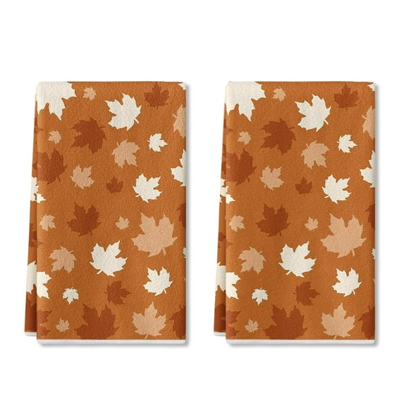 Sm:)e Maple Leaves Orange Fall Kitchen Dish Towels Set of 2, Soft & Absorbent Washcloth 18x26 Inch