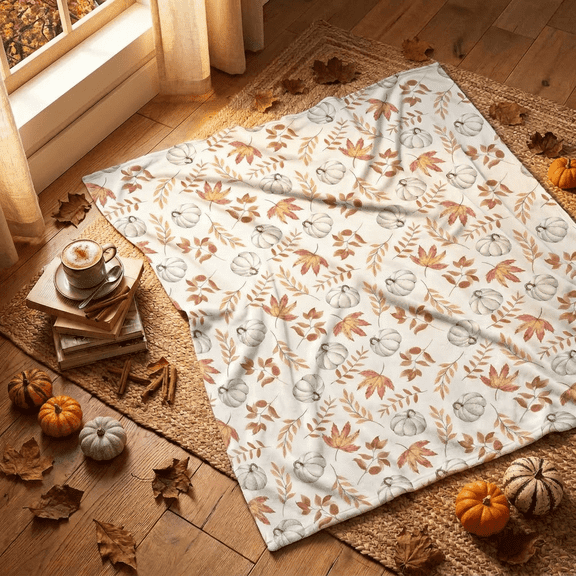 Sm:)e Maple Leaves Pumpkin Fall Blanket, 50x60 Inch, Soft Flannel Fleece Blankets for Sofa Home Decor