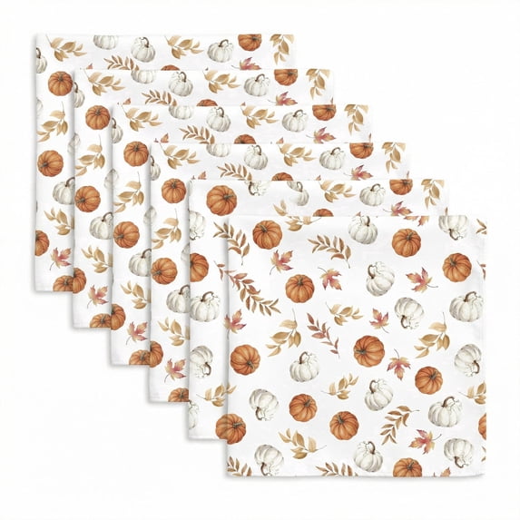 Sm:)e Maple Leaves Pumpkin Fall Cloth Napkins Set of 6 Reusable Dinner Napkins, Washable Table Napkin for Wedding/Holiday Party/Baby Shower 18"x18"