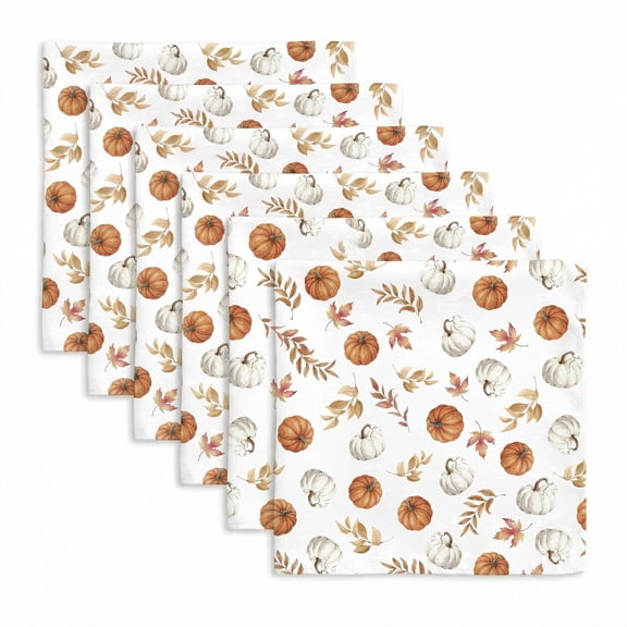 Sm:)e Maple Leaves Pumpkin Fall Cloth Napkins Set of 6 Reusable Dinner Napkins, Washable Table Napkin for Wedding/Holiday Party/Baby Shower 18"x18"