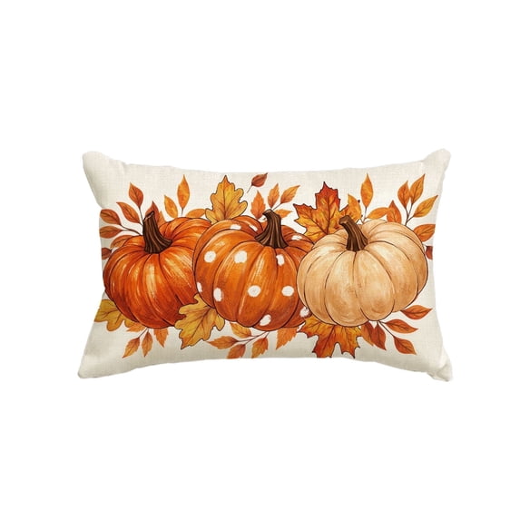 Sm:)e Pumpkin Maple Leaves Fall Pillow Covers 12x20 Inch, Cushion Covers for Sofa Seasonal Home Decor