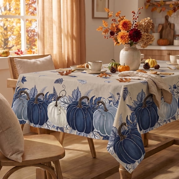 Sm:)e Maple Leaves Pumpkin Fall Tablecloth, 60x84 Inch, Washable Tablecloth for Picnic Dinner Party Decoration, Rectangle
