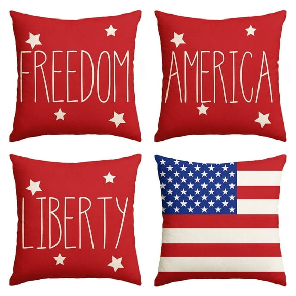 Sm:)e Memorial Freedom America Liberty USA Flag 4th of July Patriotic Throw Pillow Covers 18 x 18 Inch Set of 4 Red