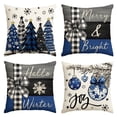 thumbnail image 1 of Sm:)e Merry Christmas Joy Xmas Trees Blue and Black Throw Pillow Covers, 18 x 18 Inch Christmas Winter Holiday Cushion Case Decoration for Sofa Couch Set of 4, 1 of 8