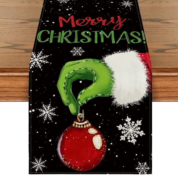 Sm:)e Merry Christmas Table Runner Black, Seasonal Winter Xmas Holiday Kitchen Dining Table Decoration for Outdoor Home Party Decor 13 x 60 Inch