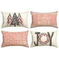 thumbnail image 1 of Sm:)e Merry Christmas Trees Mottos Pink Throw Pillow Covers, 12 x 20 Inch Hello Winter Let it Snow Holiday Cushion Case Decoration for Sofa Couch Set of 4, 1 of 7