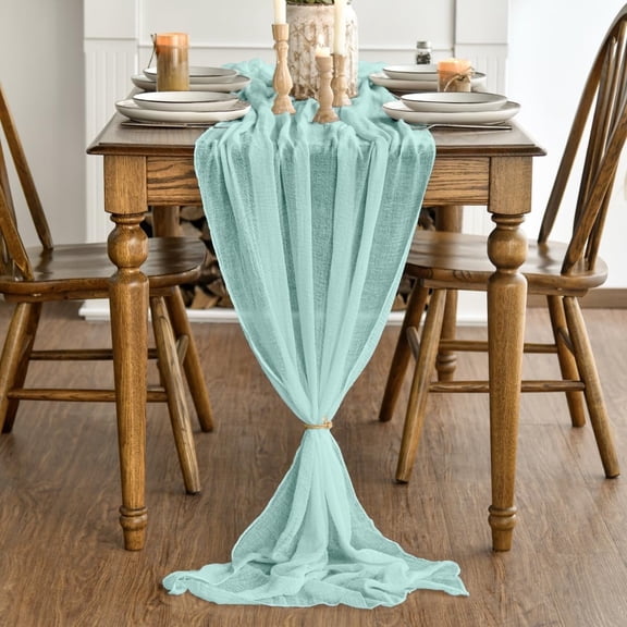Sm:)e Mint Cheesecloth Table Runner 31 x 118 Inch Rustic Gauze Boho Chair Sashes for Bridal Shower Wedding Party Catering Home Decoration Supplies