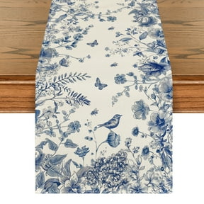 Sm:)e Monochrome Sketch Birds Flowers Spring Table Runner 13x60 Inch