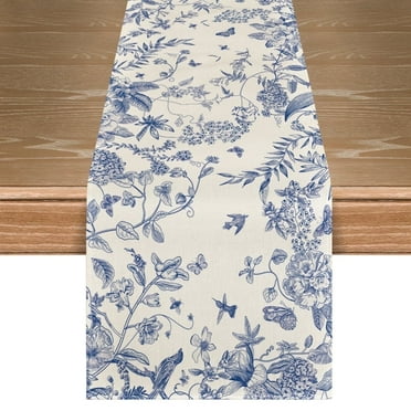 Sm:)e Monochrome Sketch Birds Flowers Spring Table Runner 13x72 Inch