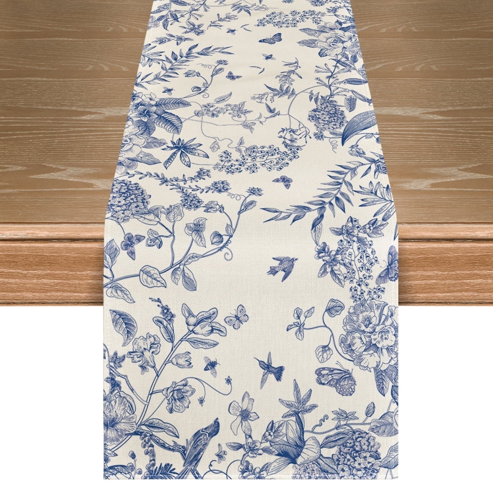 Sm:)e Monochrome Sketch Birds Flowers Spring Table Runner 13x72 Inch