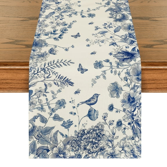 Sm:)e Monochrome Sketch Birds Flowers Spring Table Runner 13x90 Inch