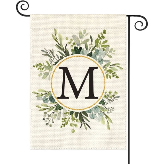 Sm:)e Monogram Letter M Floral Garden Flag 12 x 18 Inch Double Sided Outside, Family Last Name Initial Yard Outdoor Decoration