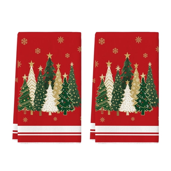 Sm:)e Multi‑Color Christmas Tree Christmas Dish Towels Set of 2, 18×26 Inch, Hand Towels for Winter Kitchen and Dining Table,Red