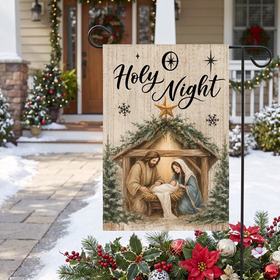 Sm:)e Nativity Scene Holy Night Christmas Garden Flag 12 x 18 Inch, Double-Sided Printing, Outdoor Welcome Decor for Yards