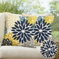 thumbnail image 1 of Sm:)e Navy Blue Yellow Waterproof Dahlia Floral Throw Pillow Covers 18x18 Inch Set of 2, Outdoor Farmhouse Decorative Square Cushion Cases for Patio, Living Room, Sofa, Bed, 1 of 8