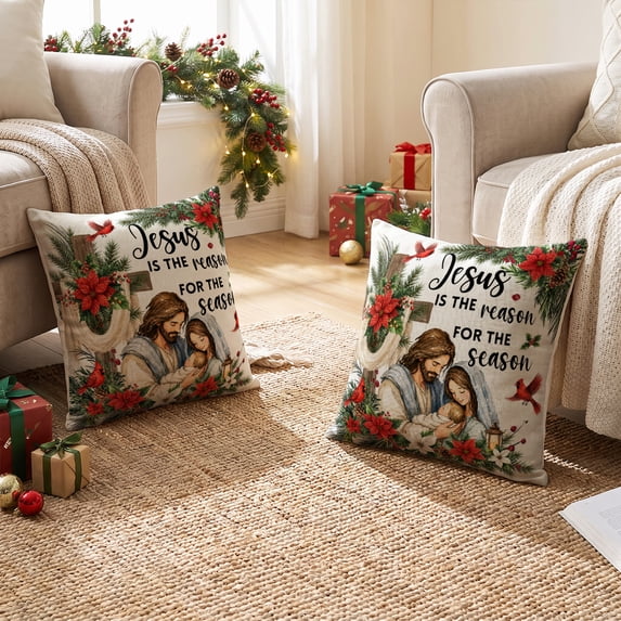 Sm:)e Christmas Throw Pillow Covers 18x18 Inch Set of 2, Northern Cardinal Cross Decorative Cushion Covers for Couch Sofa Bedroom Living Room Home Decor