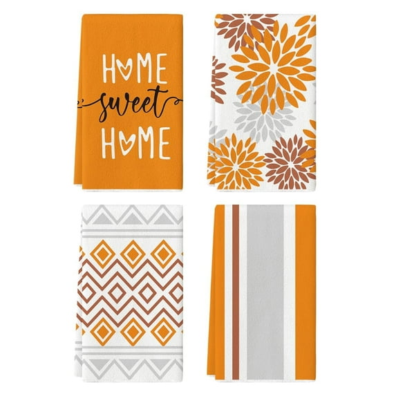 Sm:)e Boho Fall Orange Diamond Check Stripe Tea Towels, 4 Count