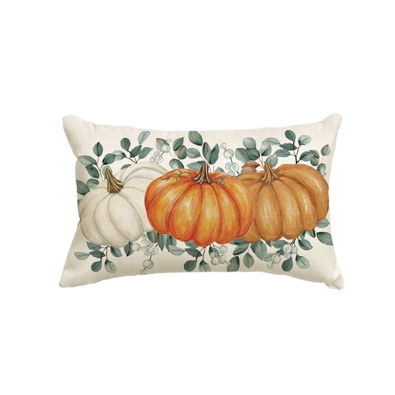 Sm:)e Orange Eucalyptus Leaves Pumpkin Fall Pillow Covers 12x20 Inch, Cushion Covers for Sofa Seasonal Home Decor