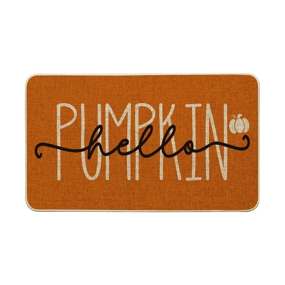 Sm:)e Fall Farmhouse Hello Pumpkin Orange Rubber Polyester Indoor Doormats, 17" x 29", Non-Slip Backing