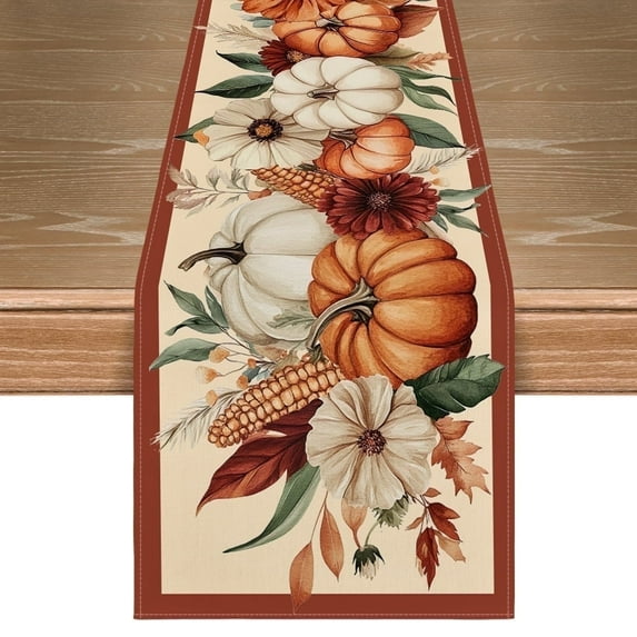 Sm:)e Orange Pumpkin Fall Table Runner 13x72 Inch,Fruitful Autumn Harvest Kitchen Dining Home Party Decorations