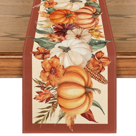 Sm:)e Orange Pumpkin Fall Table Runner 13x72 Inch,Fruitful Autumn Harvest Kitchen Dining Home Party Decorations