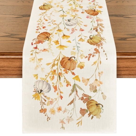 Sm:)e Orange and Yellow Leaves Pumpkins Print Fall Table Runner 13x72 Inch, Decorative Autumn Harvest for Kitchen Dining Home Party Decorations