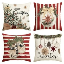 Sm:)e Ornament Ball American Holly Believe Hello Winter Christmas Throw Pillow Cover 18x18 Inch Set of 4