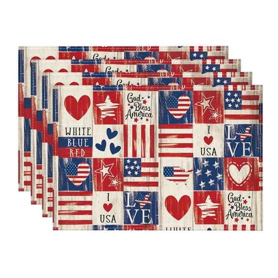 Sm:)e Patchwork Buffalo Plaid Placemats Set of 4, 12 x 18 Inch, 4th of July Table Runner Independence Day Patriotic Table Decoration Gifts Home Kitchen Dining Indoor Holiday Decor