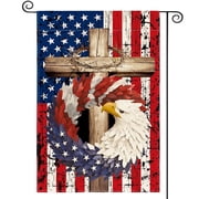 Sm:)e Patriotic Stars and Stripes Eagle Wreath Fourth of July Garden Flag 12x18 Inch Double Sided, USA Flag Independence Day Red White Blue Yard Outdoor Decoration