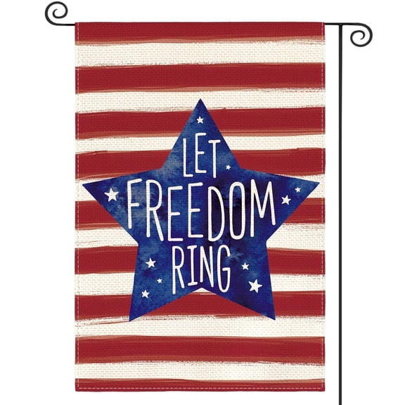 Sm:)e Patriotic Watercolor Stripes Let Freedom Ring 4th of July Garden Flag Double Sided 12 x 18 Inch