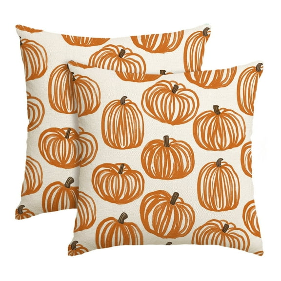 Sm:)e Pencil Drawing Pumpkin Beige Fall Throw Pillow Cover 18x18 Inch Set of 2, Autumn Decorative Outdoor Cushion Cover for Sofa Couch
