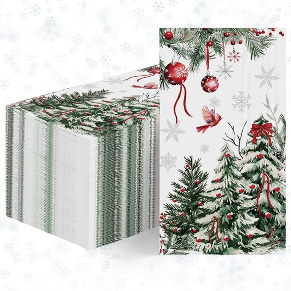 Sm:)e Pine Tree Snowflakes Northern Cardinal Christmas Paper Napkins 100pcs, for Dining Tables, Soft 2-Ply Highly Absorbent Disposable Party Napkin