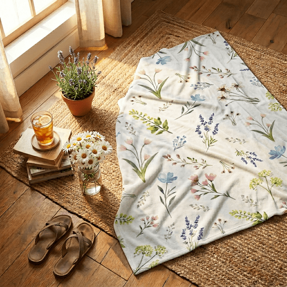 Sm:)e Pink Blue Flowers Spring Blanket, 20x30 Inch, Soft Flannel Fleece Blankets for Sofa Home Decor