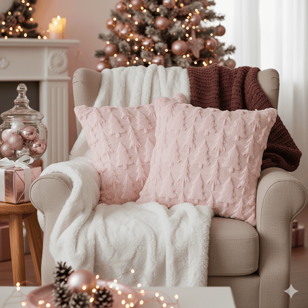 Sm:)e Pink Christmas Tree Soft Plush Faux Fur Pillow Covers 18x18 Inch Set of 2 Outdoor Sofa Holiday Festivals Winter Home Decor - Walmart.com