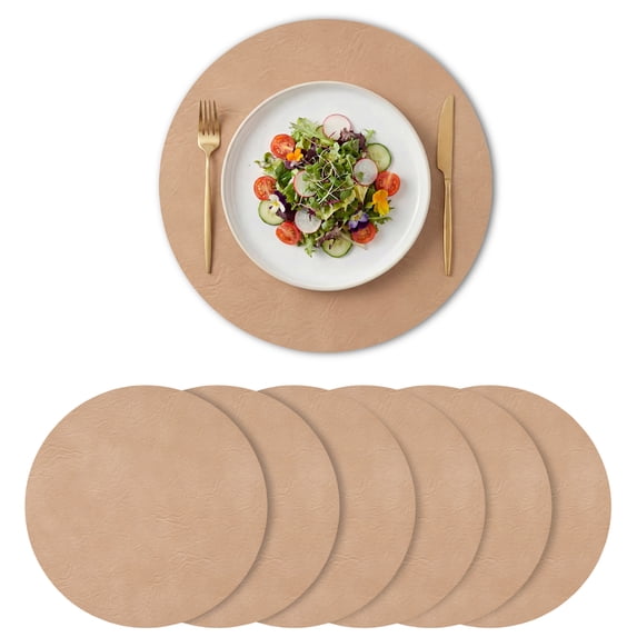 Sm:)e Pink Faux Leather Placemats Set of 6, 15 Inch, Waterproof Oil-Proof Wipeable PU Place Mats, Heat Resistant Reversible Table Mats for Kitchen, Dining, Outdoor