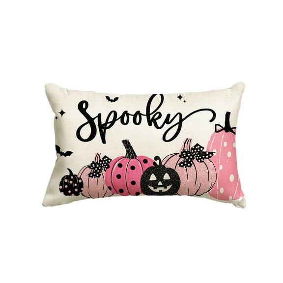 Sm:)e Pink Jack-O'-Lantern Halloween Throw Pillow Cover 12x20 Inch