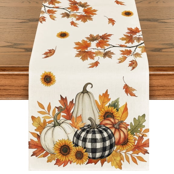 Sm:)e Plaid Pumpkin and flowers Plant Fall Table Runner 13x72 Inch, Decorating The Dining Table and House
