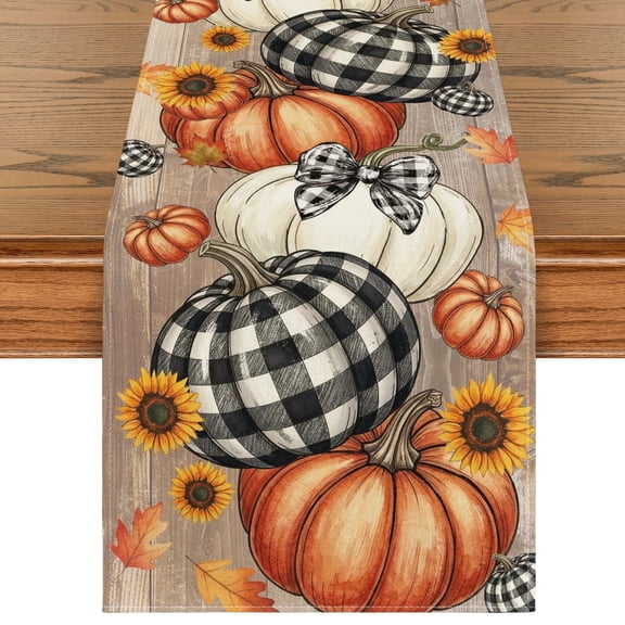 Sm:)e Plaid Pumpkin and flowers Plant Light Brown Fall Table Runner 13x72 Inch, Decorating The Dining Table and House