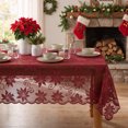 thumbnail image 1 of Sm:)e Poinsettia Embroidery Lace Tablecloth 60x84 Inch, Red, Vintage Floral Fabric Classy Vintage Reception Decor, 1 of 6