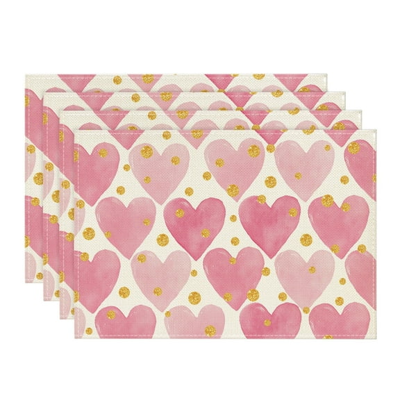 Sm:)e Polka Dot Golden Heart Love Valentine's Day Placemats Set of 4, 12x18 Inch