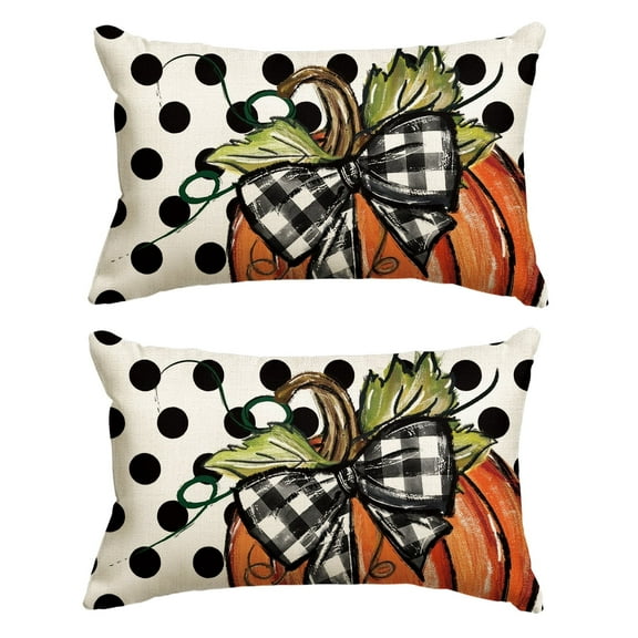 Sm:)e Polka Dot Pumpkin Fall Throw Pillow Cover 12x20 Inch Set of 2, Seasonal Autumn Thanksgiving Harvest Decoration for Home Sofa Couch