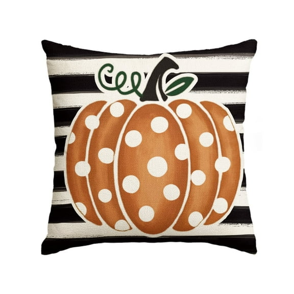 Sm:)e Polka Dot Pumpkin Fall Throw Pillow Cover 18x18 Inch, Seasonal Autumn Thanksgiving Harvest Stripes Outdoor Decoration