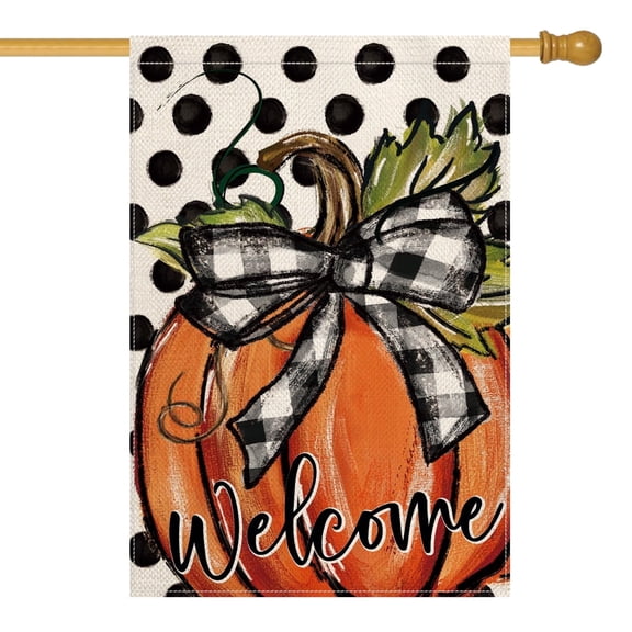 Sm:)e Polka Dot Watercolor Pumpkin Fall House Flag Double Sided 28 x 40 Inch