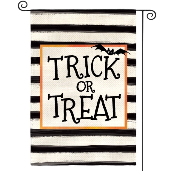 Sm:)e Halloween Garden Flag 12x18 Inch Double Sided Outside, Striped Trick or Treat Yard Outdoor Decoration