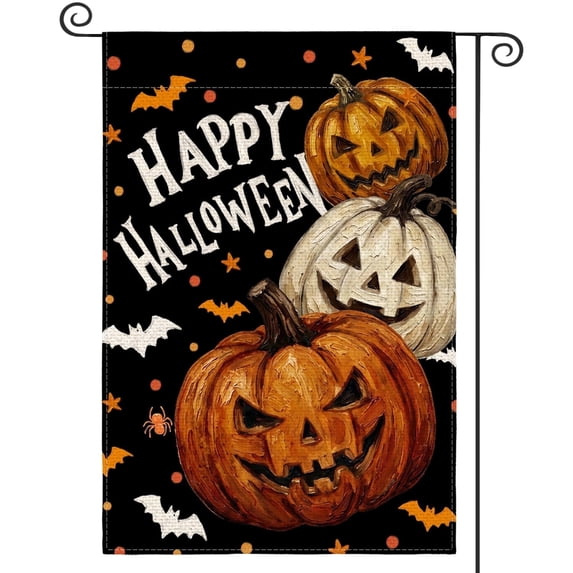Sm:)e Pumpkin Bat Happy Halloween Garden Flag 12 x 18 Inch, Double-Sided Printing, Outdoor Welcome Decor for Yards