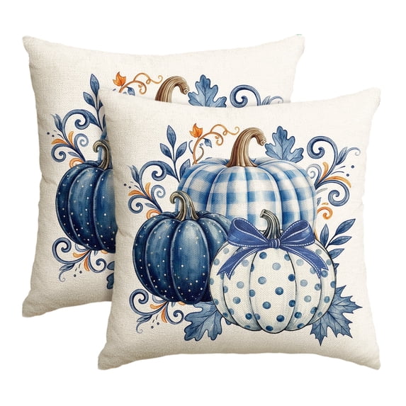 Sm:)e Pumpkin Fall Pillow Covers 18x18 Inch Set of 2, Cushion Covers for Sofa Seasonal Home Decor