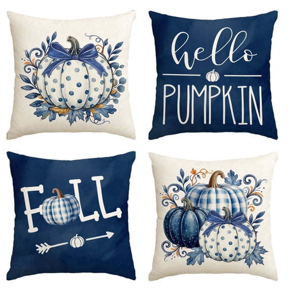 Sm:)e Pumpkin Fall Pillow Covers 18x18 Inch Set of 4, Cushion Covers for Sofa Seasonal Home Decor