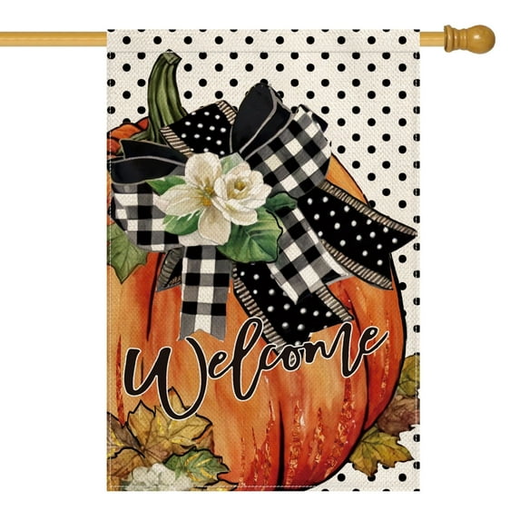 Sm:)e Pumpkin Fall Polka Dot House Flag 28 x 40 Inch Double Sided, Orange